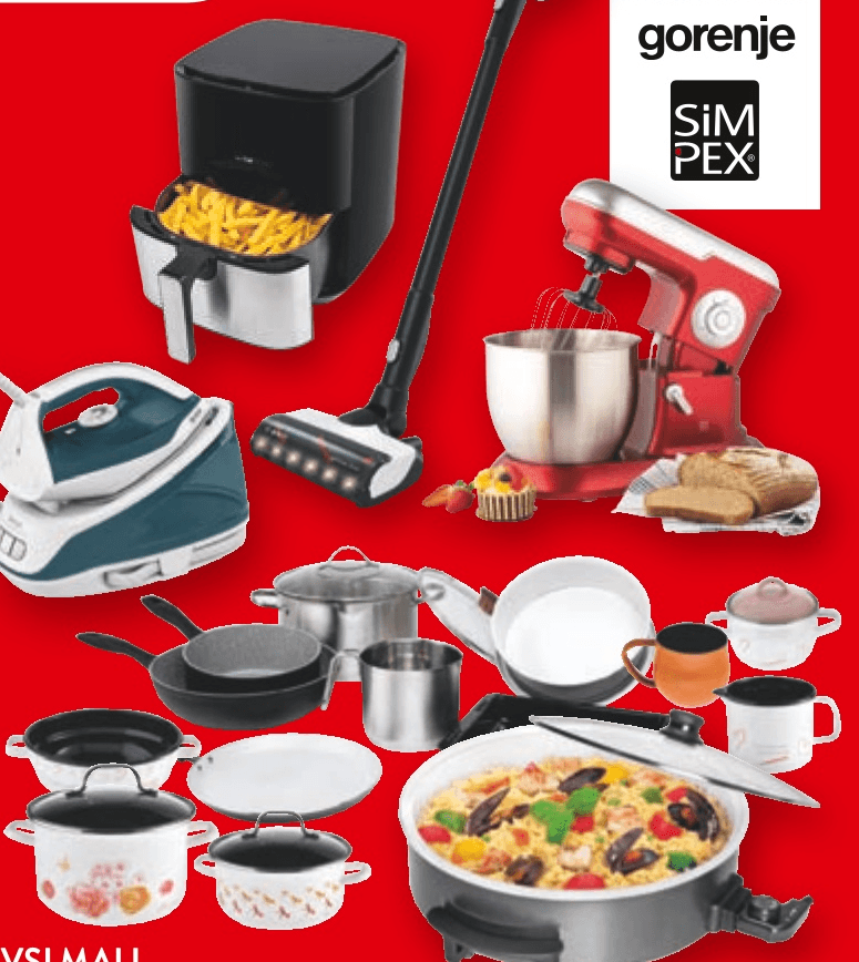 Vsi mali gospodinjski aparati, sesalniki in likalniki ter kozice, ponve, pekači in pokrovke