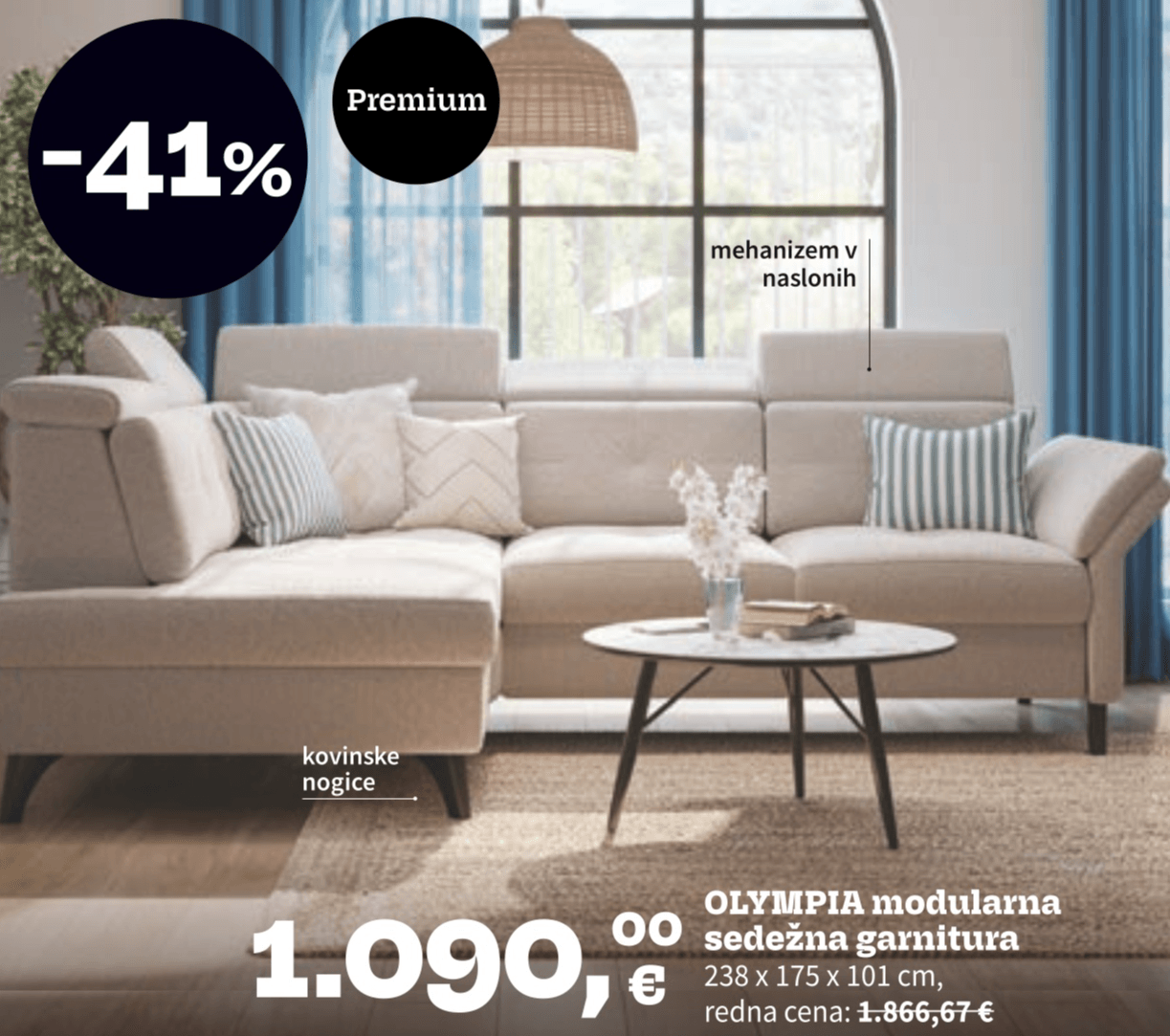 OLYMPIA modularna sedežna garnitura 238 x 175 x 101 cm