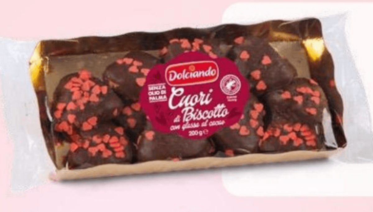 Dolciando keksi s čokoladno glazuro, srca 200 g - Akcija v trgovini Eurospin