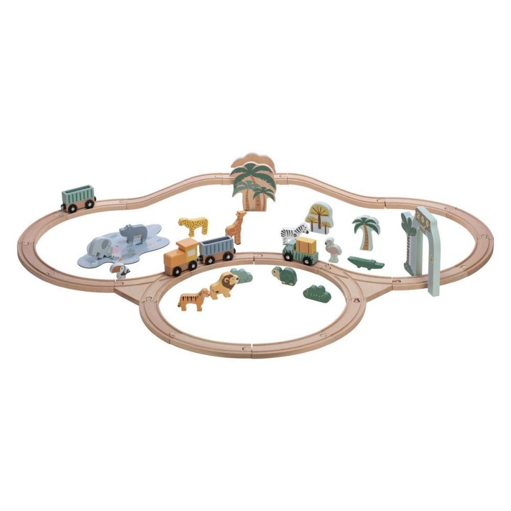 Lesena železnica z vagoni in živalsko druščino 43 kosov