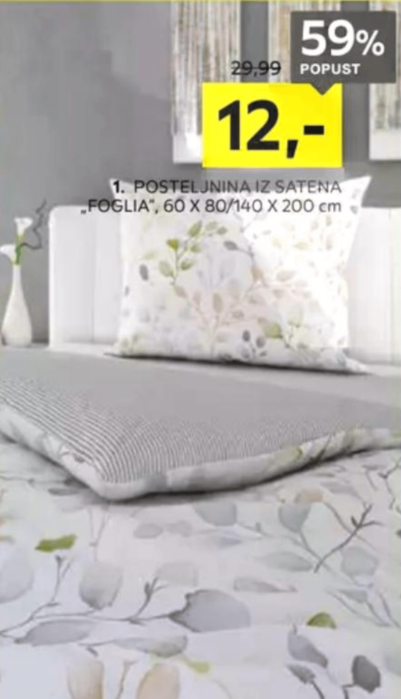 Posteljnina iz satena „FOGLIA" 60 X 80/140 X 200 cm