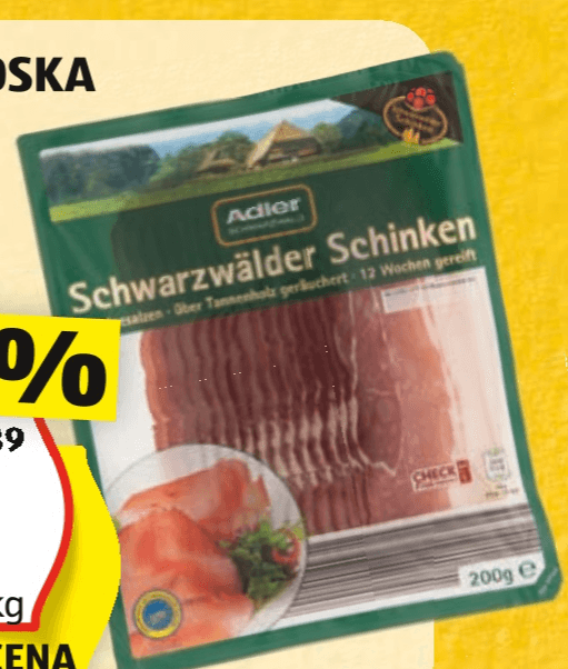 Schwarzwaldska šunka 200 g Adler - Akcija v trgovini Hofer