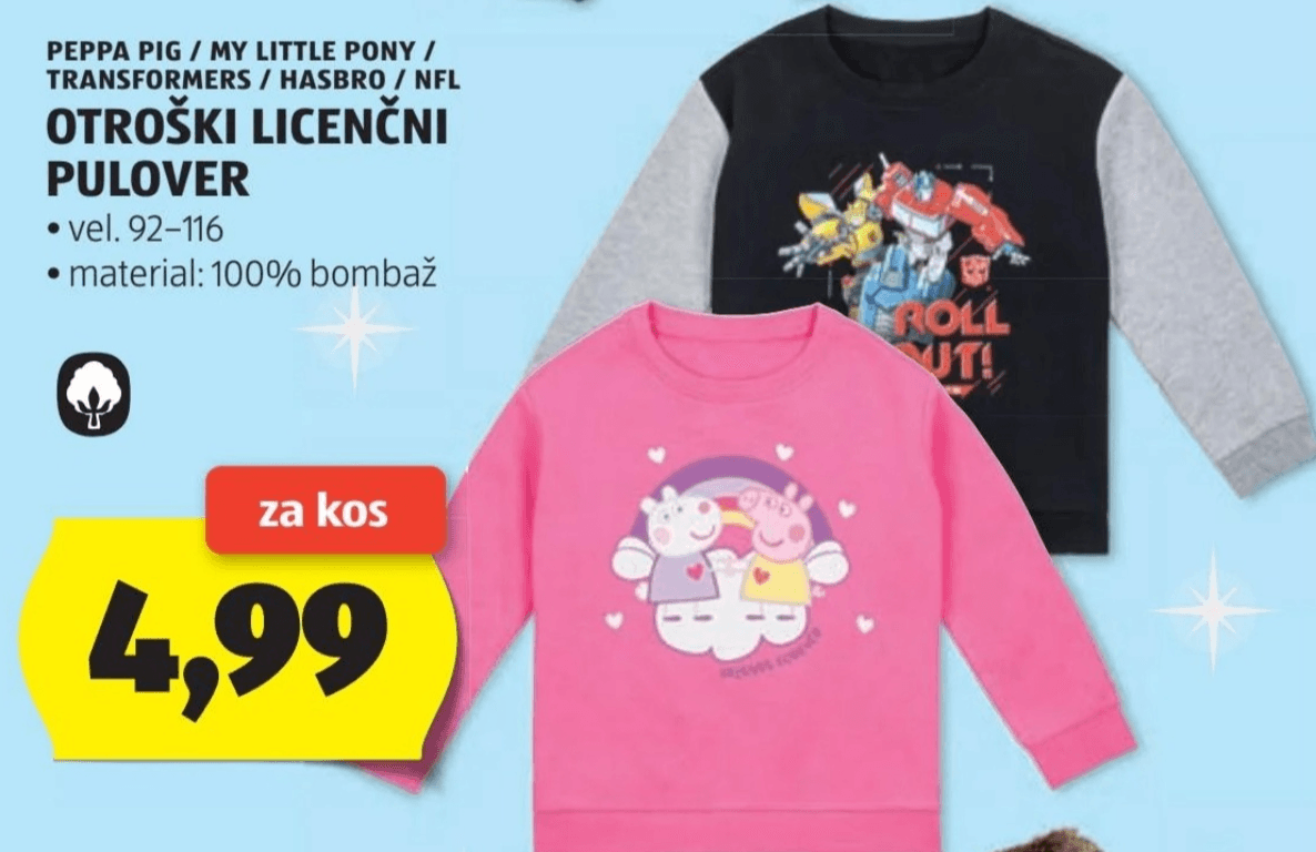 Peppa Pig / My Little Pony / Transformers / Hasbro / NFL Otroški licenčni pulover