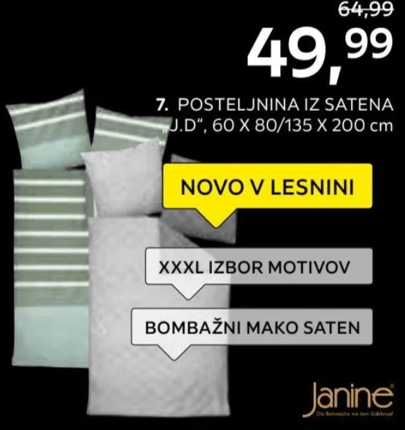 Posteljnina iz satena „J.D" 60 X 80/135 X 200 cm