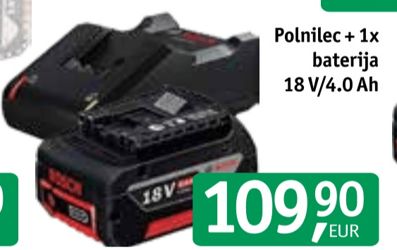 Polnilec + 1x baterija 1x baterija 18 V/4.0 Ah Bosch