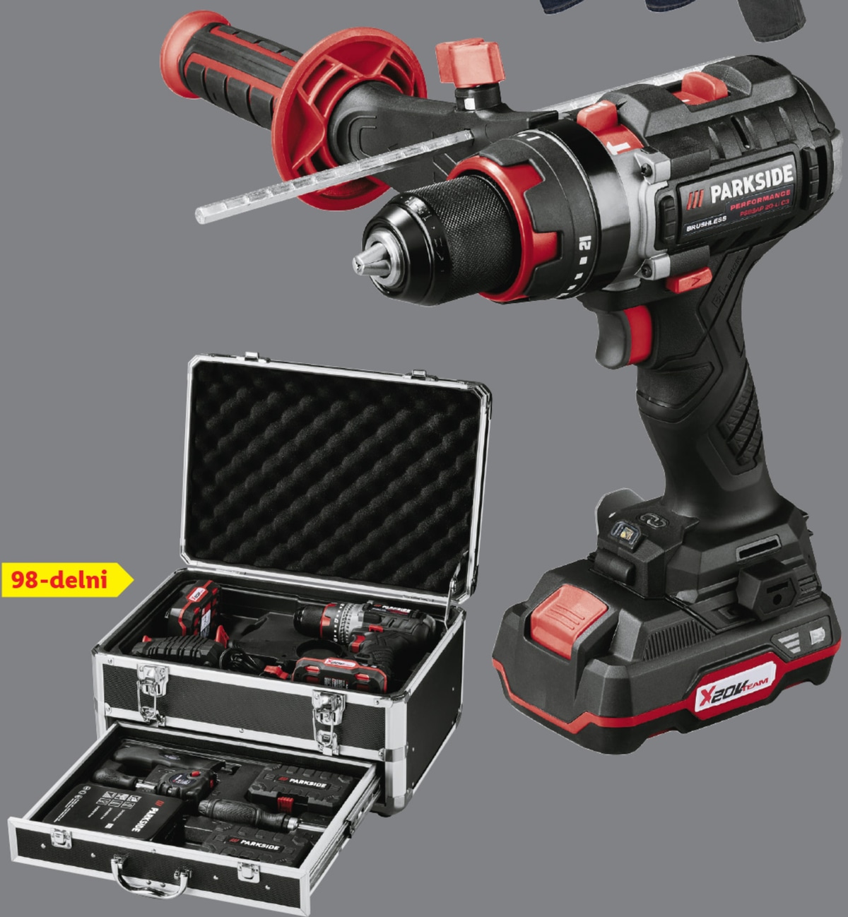 PARKSIDE PERFORMANCE Komplet akumulatorskega udarnega vrtalnega vijačnika 98-delni - Akcija v trgovini Lidl