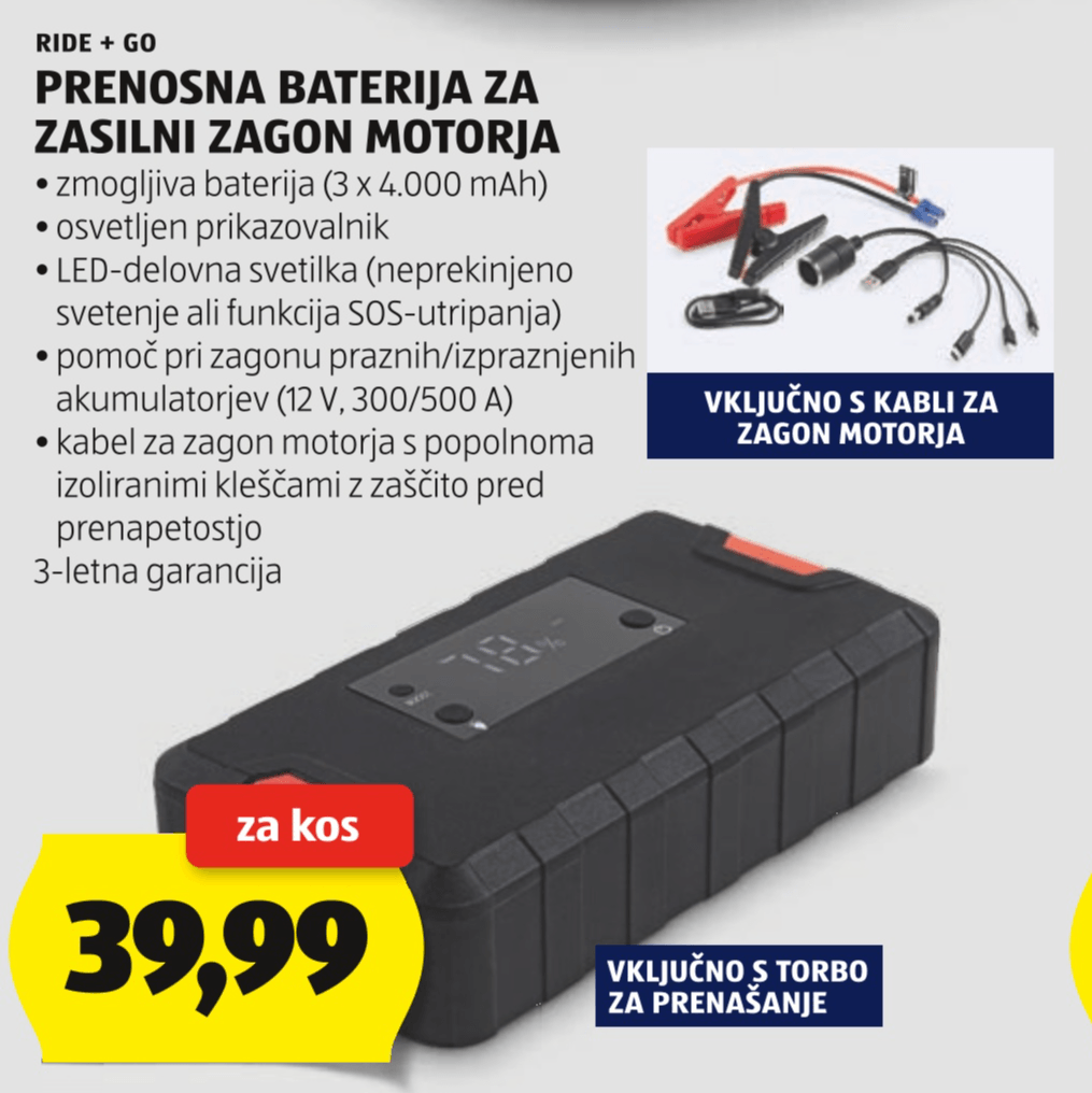 Prenosna baterija za zasilni zagon motorja