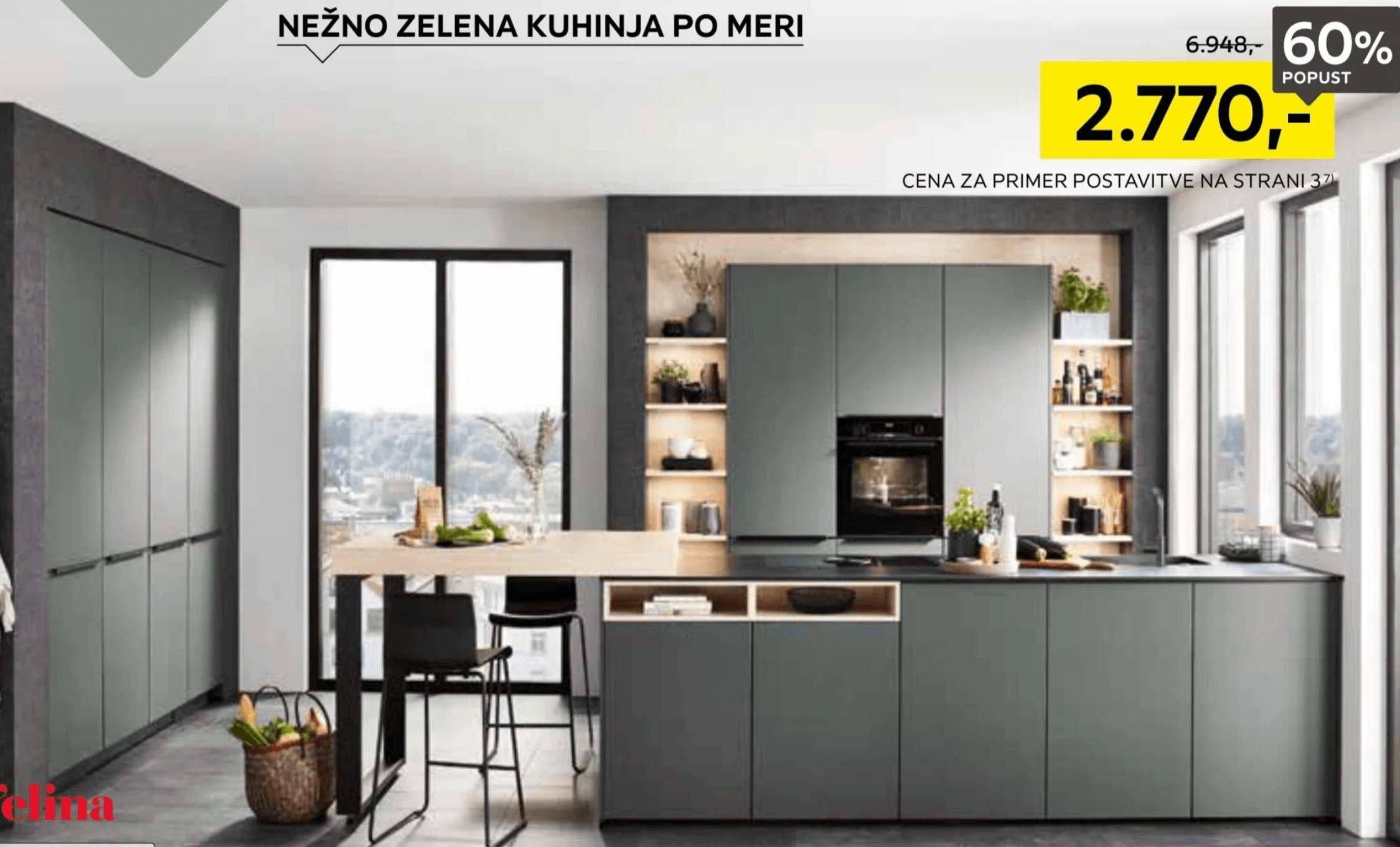 Nežno zelena kuhinja po meri