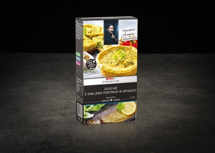 Quiche z dimljeno postrvjo in špinačo 240 g