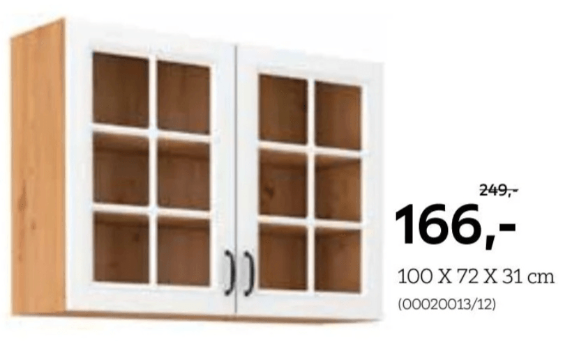 Xora kuhinjski element, viseča omarica z 2 steklenimi vrati, 100 X 72 X 31 cm