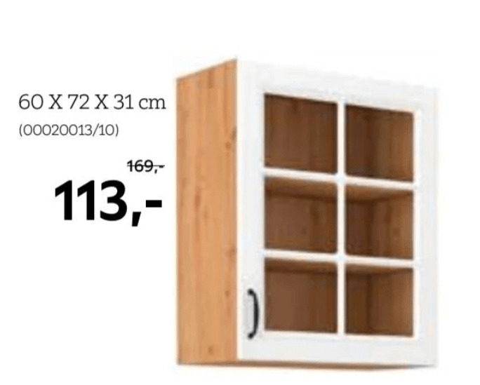 Xora kuhinjski element, viseča omarica z 2 steklenimi vrati, 60 X 72 X 31 cm