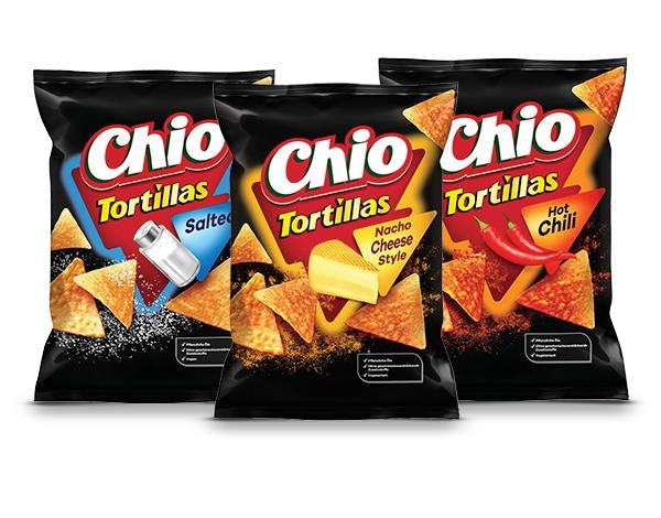 Koruzni čips Tortillas ali omaka Dip Chio soljen ali nacho čips 300 g, hot cheese omaka 200 ml