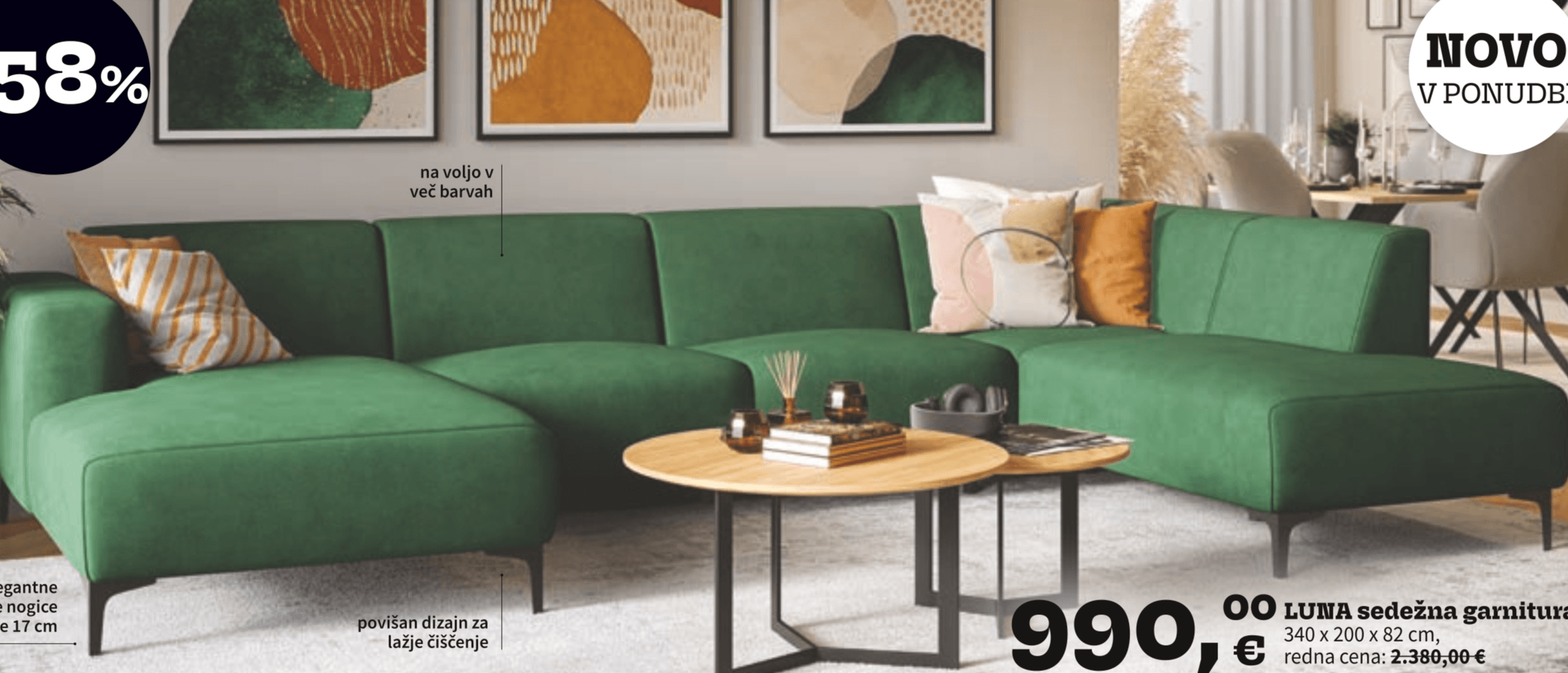 LUNA sedežna garnitura 340 x 200 x 82 cm