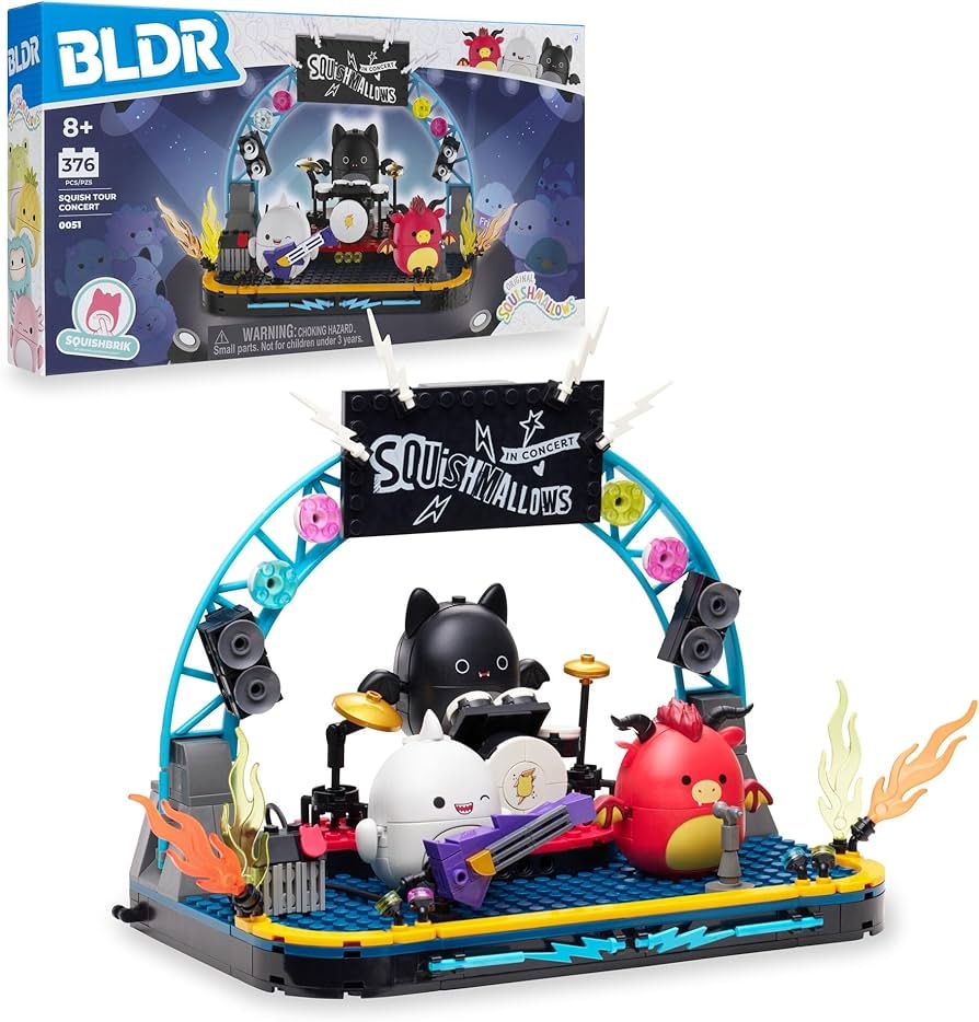 Squishmallows Sestavljivi set - Koncert 375 delov, tri figurice višine 5 cm
