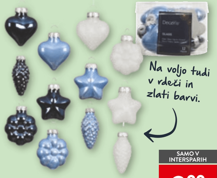 Set steklenih okraskov 12 kos