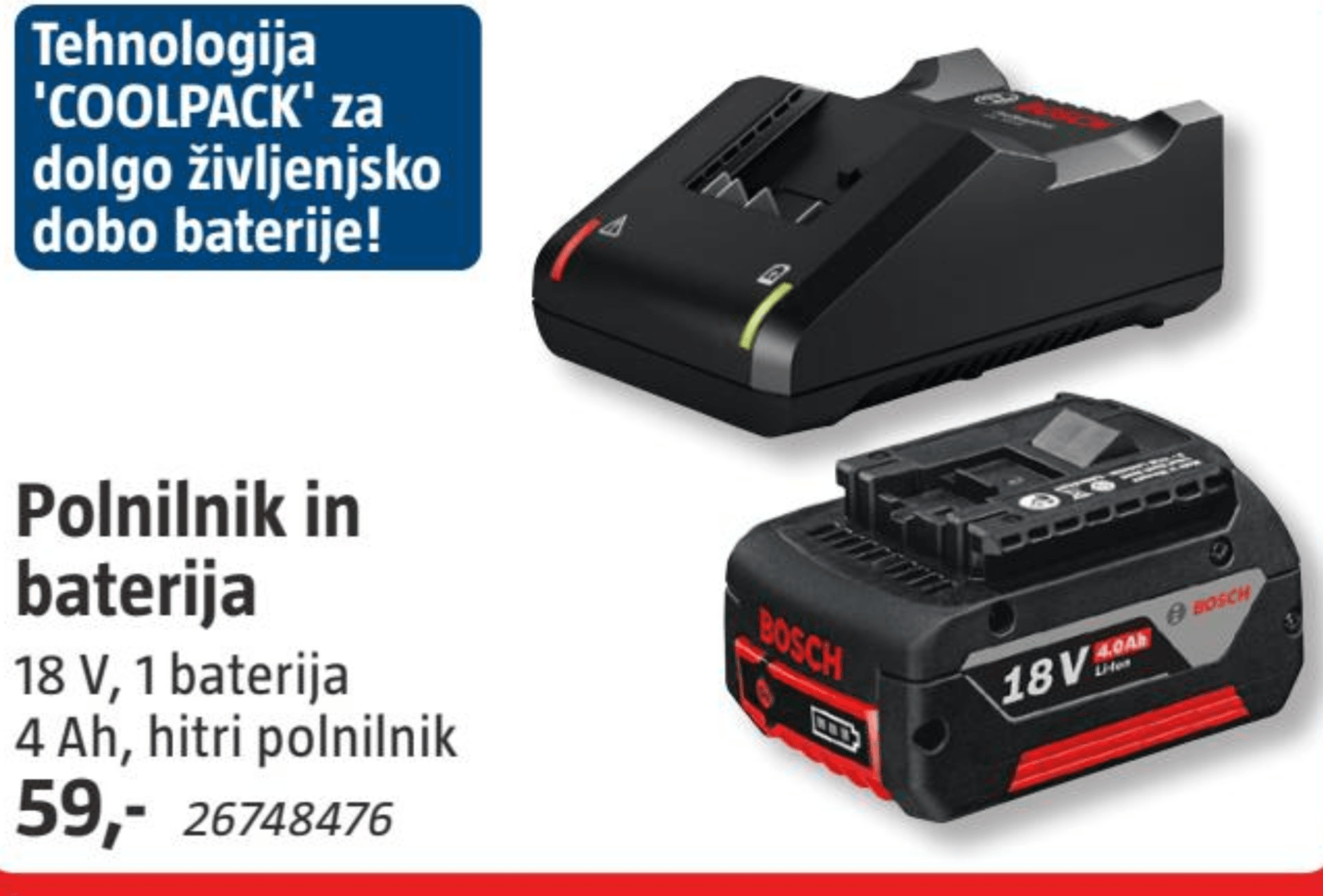 Polnilnik in baterija 1 baterija - Akcija v trgovini Bauhaus