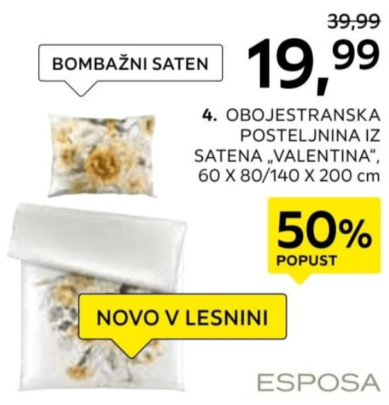 Obojestranska posteljnina iz satena „VALENTINA" 60 X 80/140 X 200 cm