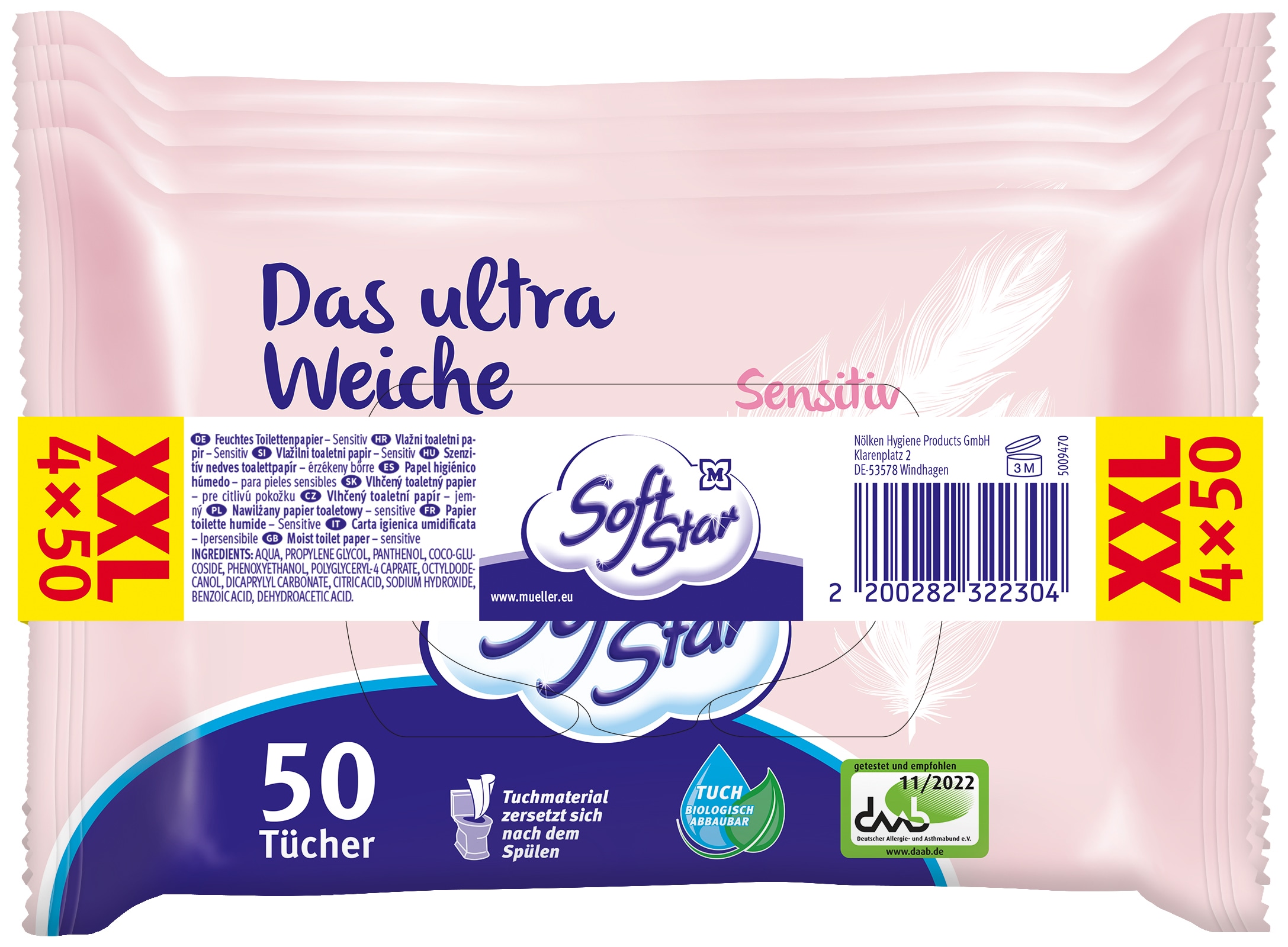 Das ultra Weiche Sensitiv vlažni toaletni papir 200 kosov