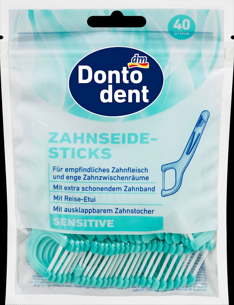Dontodent Sensitive nevoskana zobna nitka z držalom in zobotrebcem 40 kosov