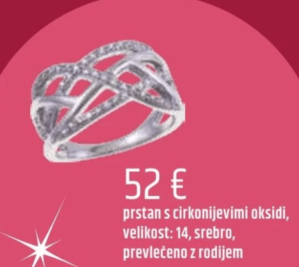 Prstan s cirkonijevimi oksidi - Akcija v trgovini E.Leclerc