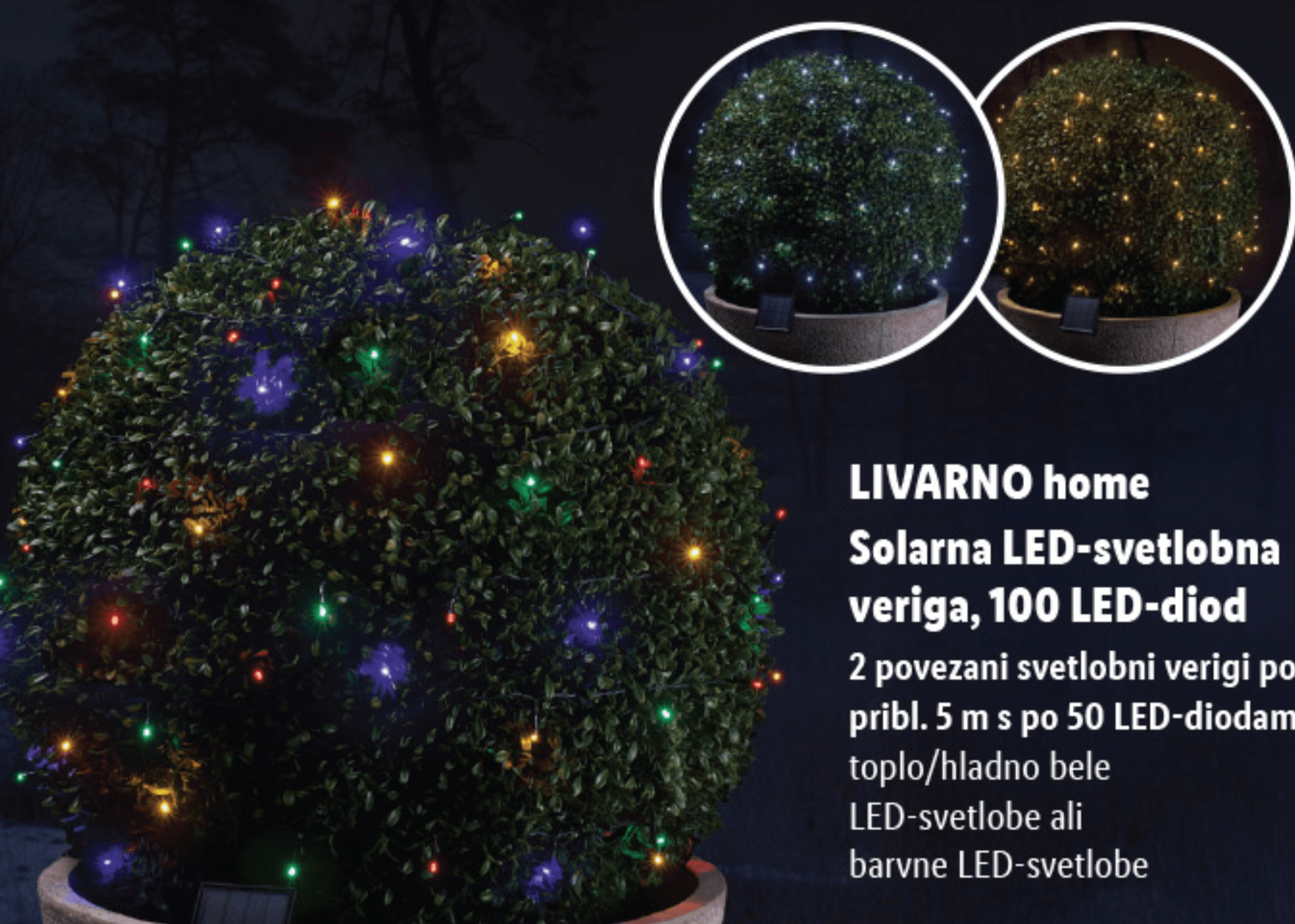 LIVARNO home Solarna LED-svetlobna veriga 100 LED-diod