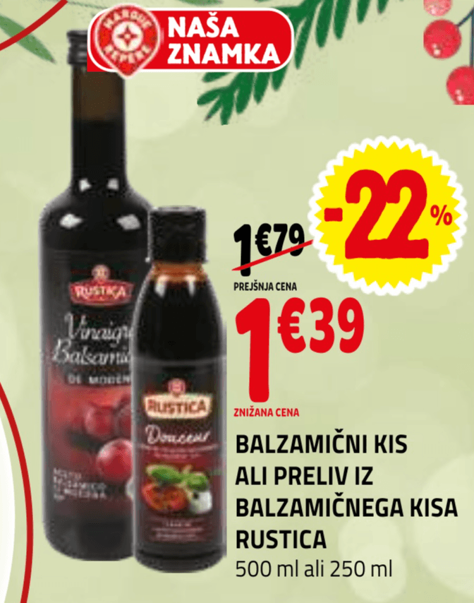 Balzamični kis ali preliv iz balzamičnega kisa Rustica 500 ml ali 250 ml