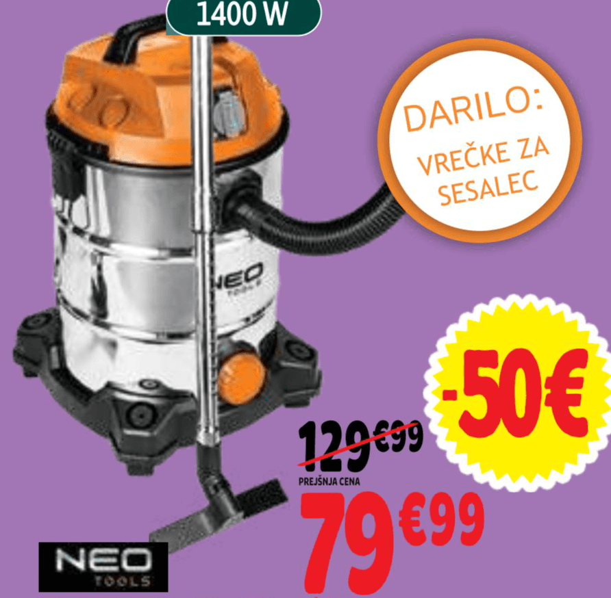 Neo Tools Industrijski sesalec 1400 W - Akcija v trgovini E.Leclerc