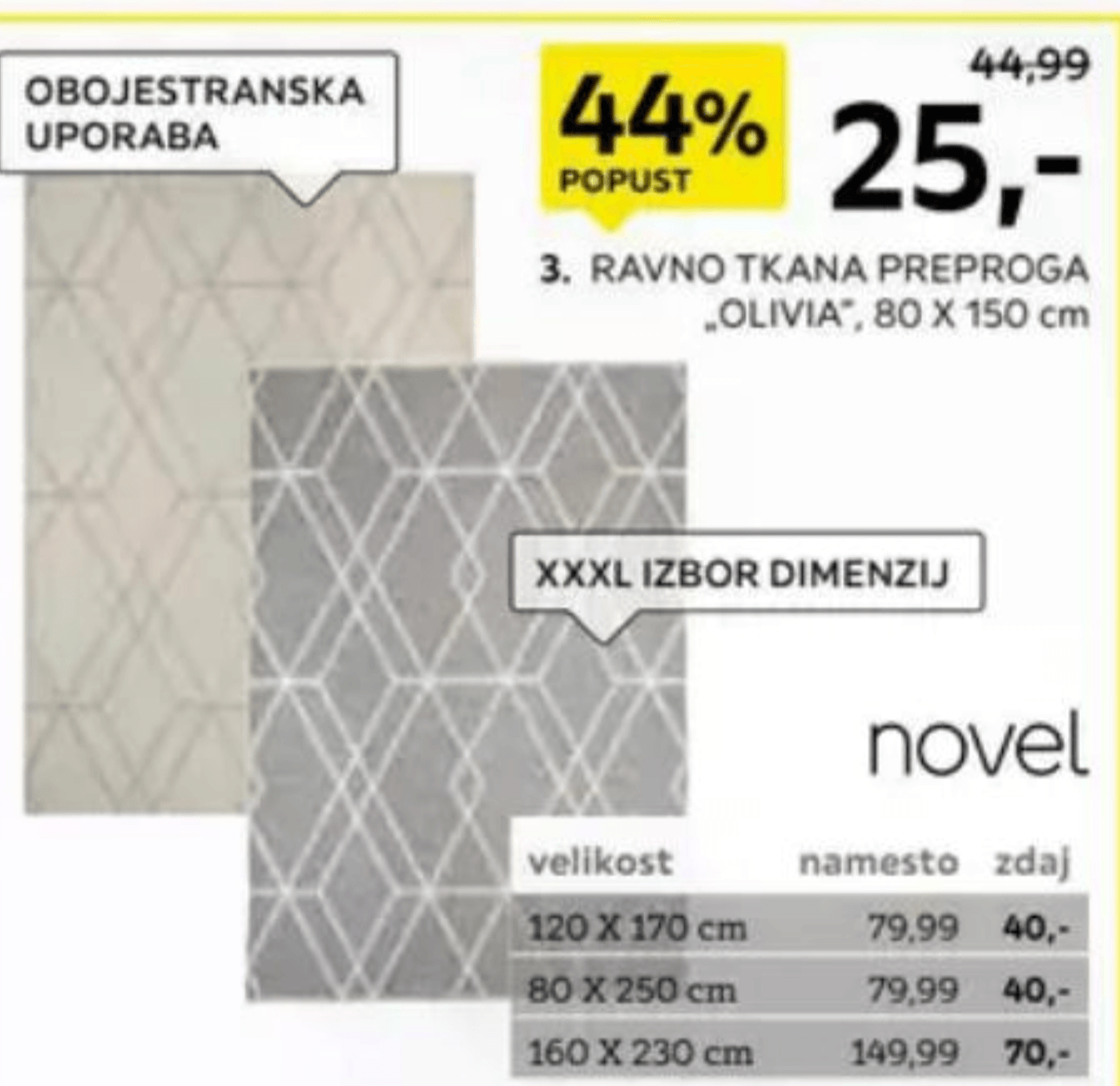 Ravno tkana preproga „OLIVIA" 80 X 150 cm