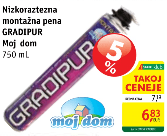 Nizkoraztezna montažna pena 750 mL GRADIPUR