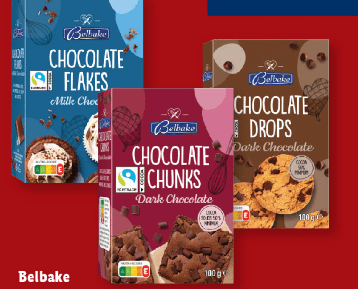 Belbake Nastrgana mlečna čokolada/čokoladne kapljice/koščki 100 g - Akcija v trgovini Lidl