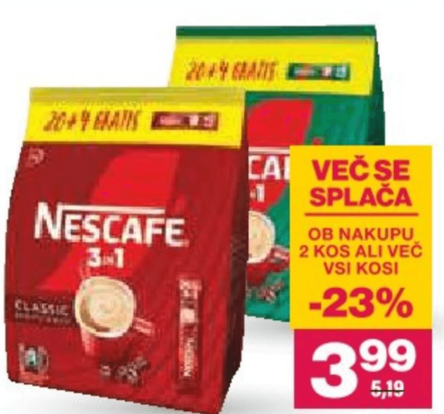 Kava Nescafé 372 g ali 336 g, 20 + 4 GRATIS
