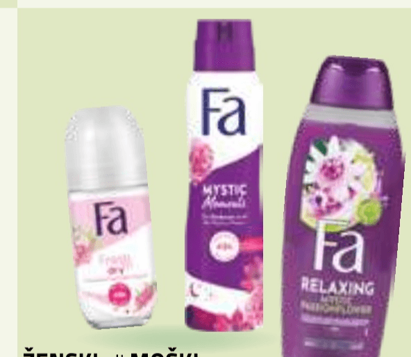 Ženski ali Moški Deodorant Fa sprej 150 ml, roll on 50 ml ali stick 50 ml ali gel za tuširanje 400 ml - Akcija v trgovini E.Leclerc