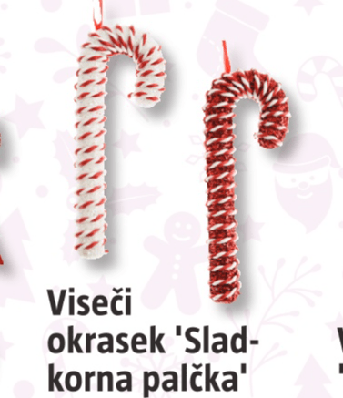 Viseči okrasek 'Sladkorna palčka' 2 kosa