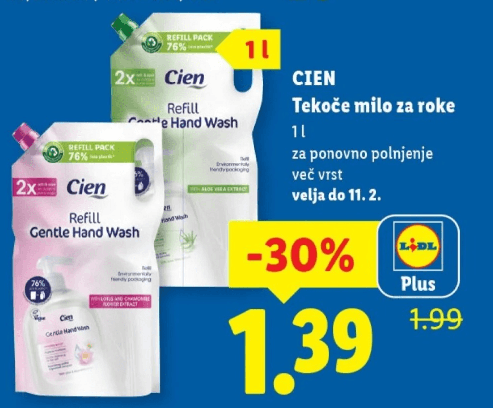 Cien Tekoče milo za roke 1 l - Akcija v trgovini Lidl