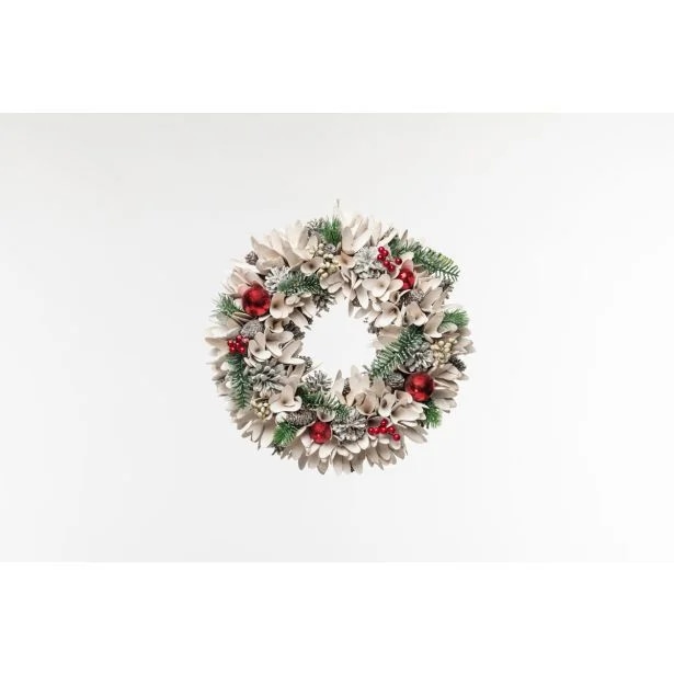 VENČEK BEL Z RDEČIMI BUNKAMI Ø 36 cm