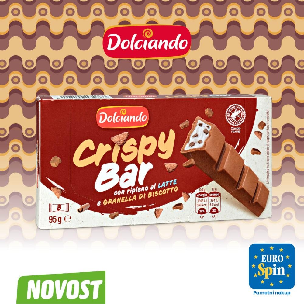 Dolciando Choco 5 Cereali čokoladne ploščice z mlečno kremo in žiti 8 kosov, 188 g