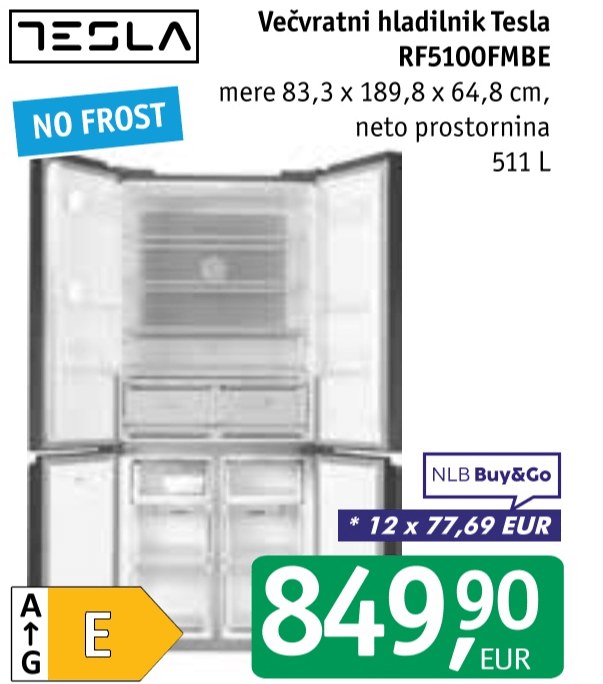 Večvratni hladilnik Tesla RF5100FMBE