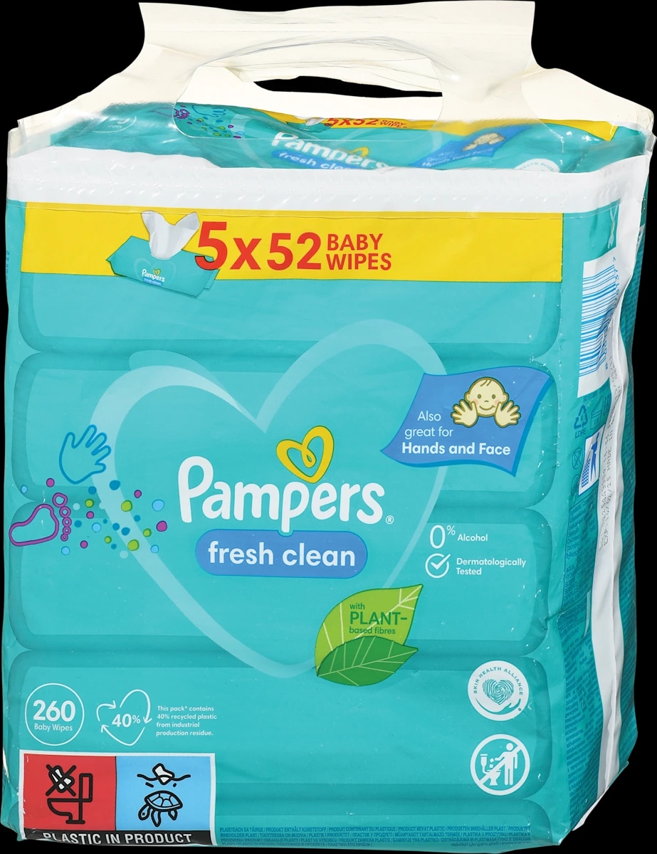 PAMPERS otroški vlažni robčki Sensitive ali Fresh Clean 5x52 kosov