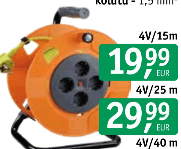 Električni podaljšek na kolutu 15m