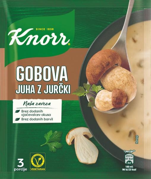 Knorr Kremne Juhe Gobova z jurčki 50 g, Česnova 61 g, Porova 80 g