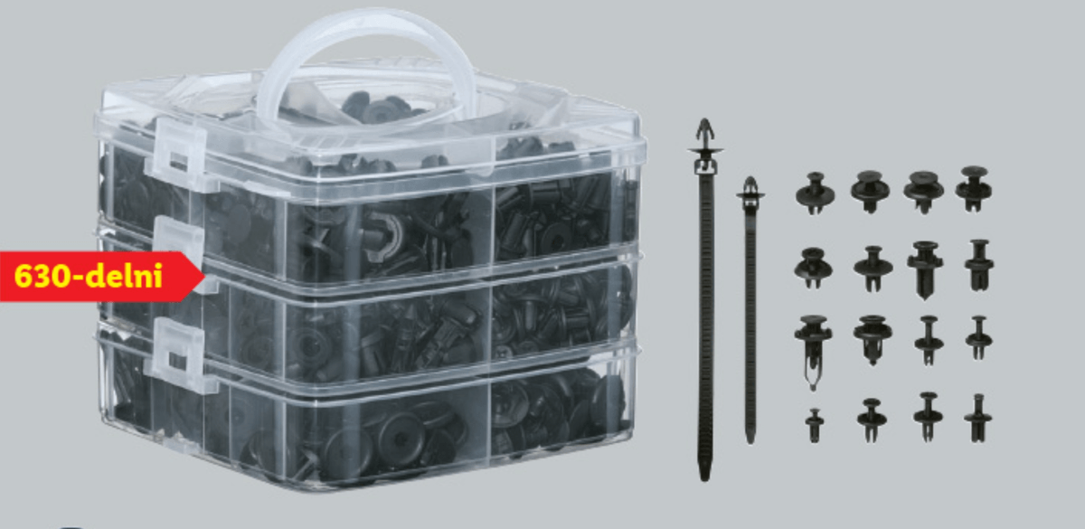 Set pritrdilnih sponk in kabelskih vezic 630-delni - Akcija v trgovini Lidl