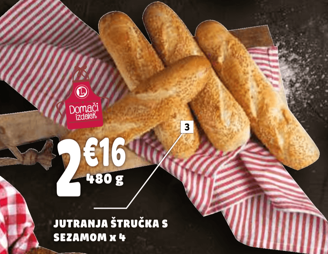 Jutranja štručka s sezamom 4 kos, 480 g