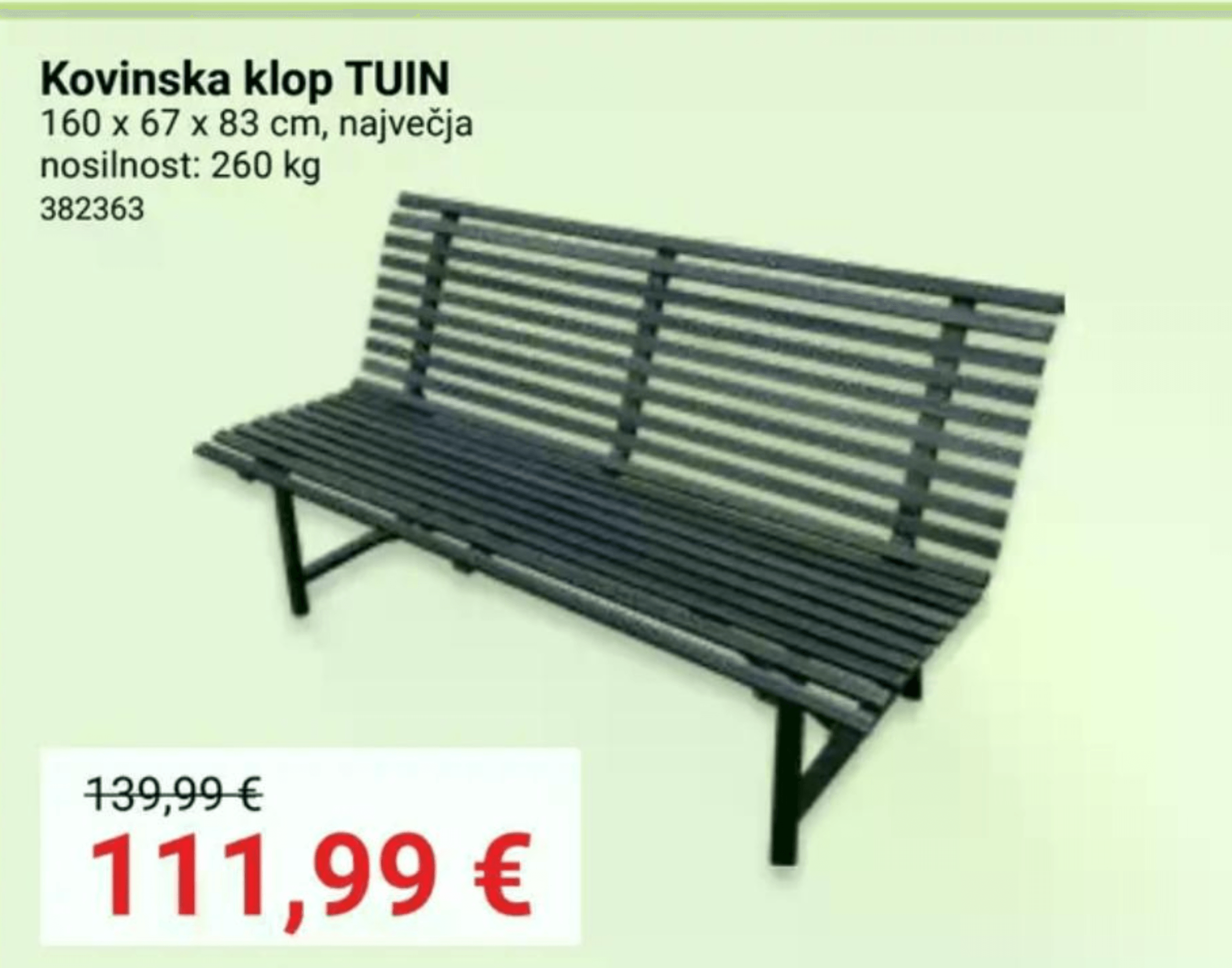 Kovinska klop TUIN - Akcija v trgovini Pevex