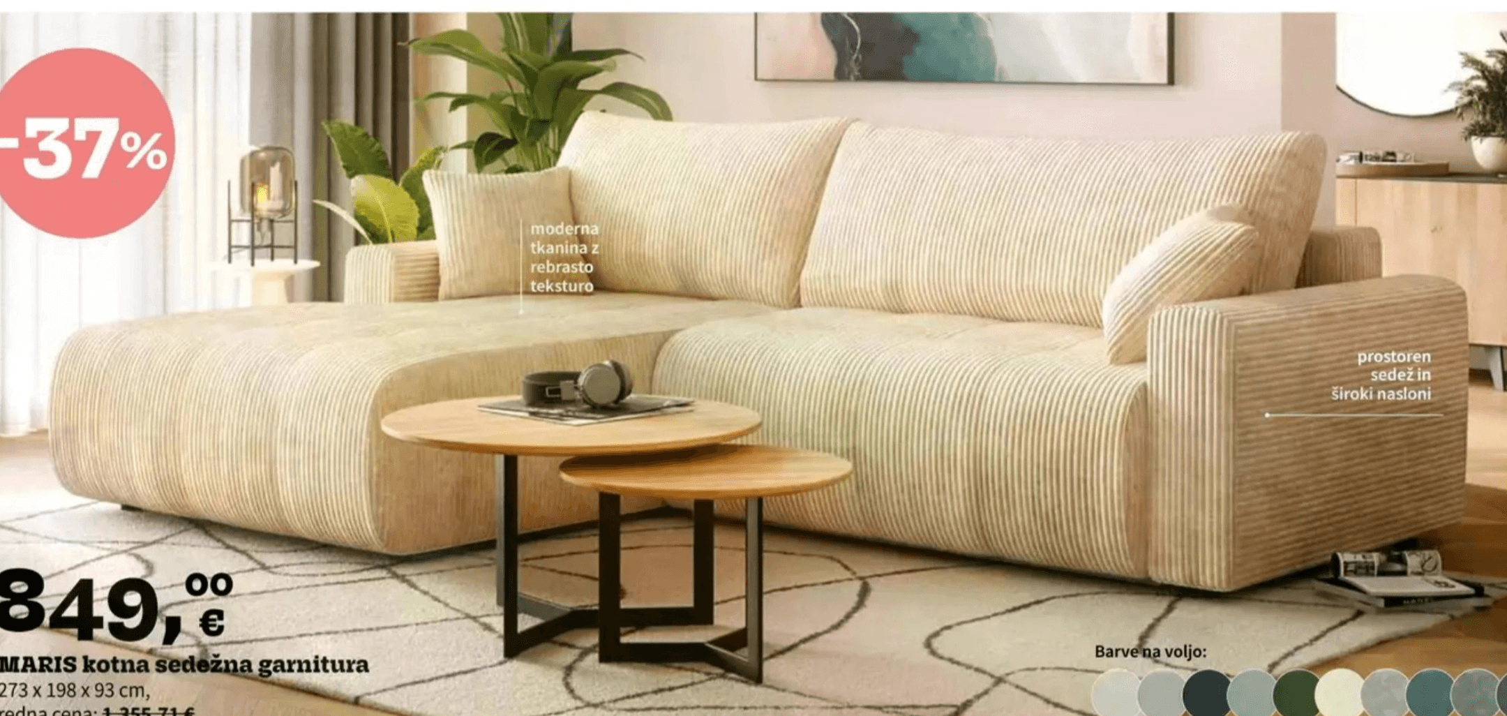 MARIS kotna sedežna garnitura - Akcija v trgovini Prima