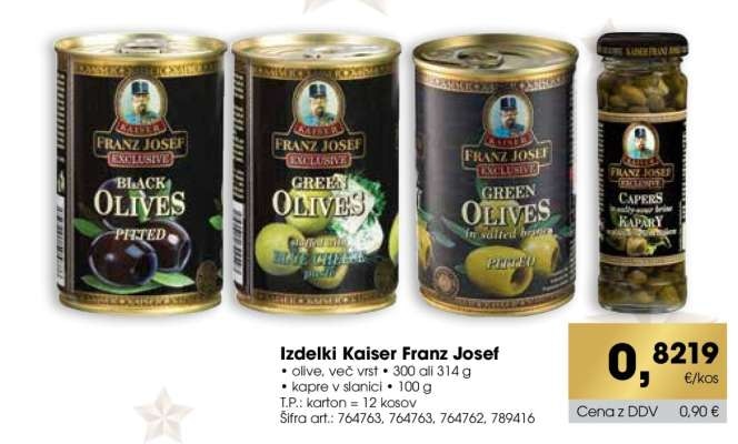 Kaiser Franz Josef olive in kapre 300 ali 314 g olive, 100 g kapre