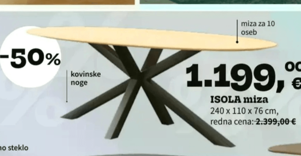 ISOLA miza - Akcija v trgovini Prima