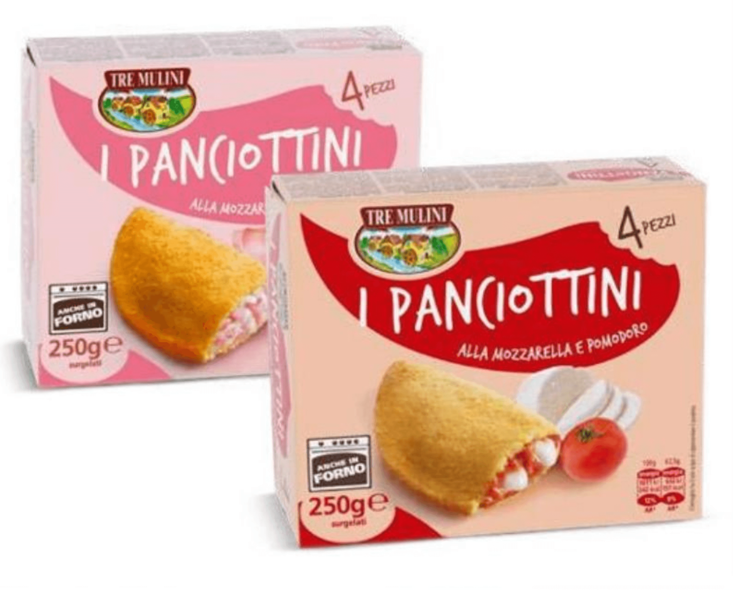 Panirani žepki z mocarelo, paradižnik/šunka Tre Mulini 4 kosi, 250 g