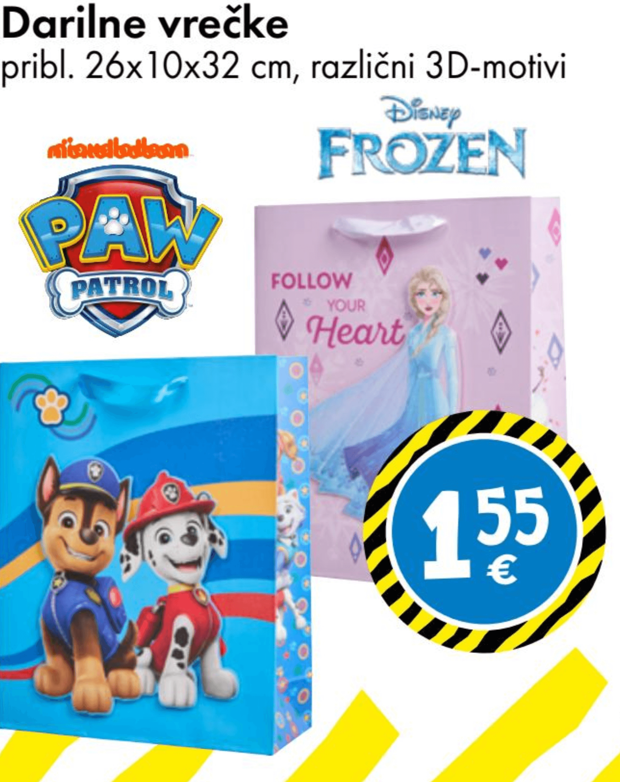 Disney/Nickelodeon Darilne vrečke pribl. 26x10x32 cm