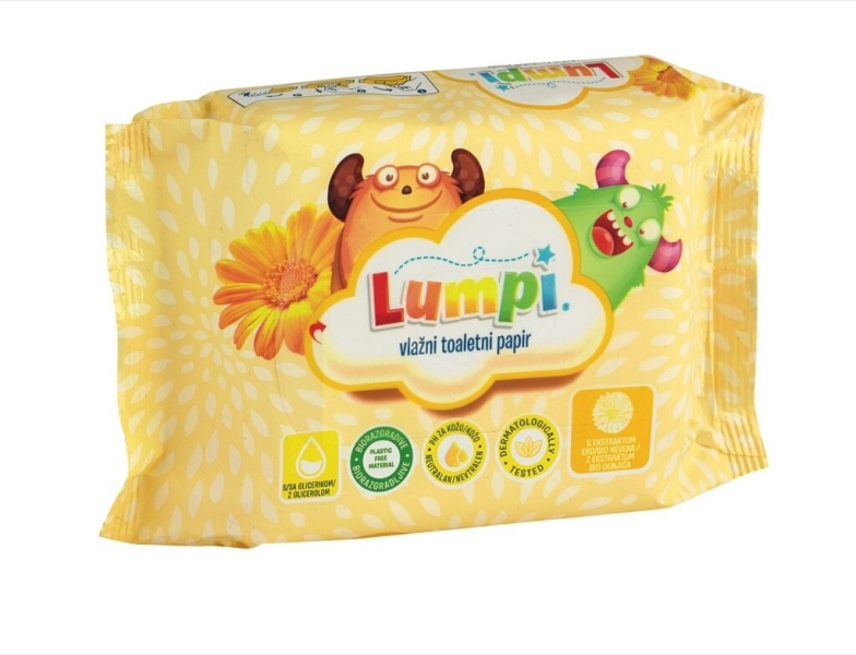 Otroški vlažni toaletni papir in robčki Lumpi 60 kom ali 80 kom