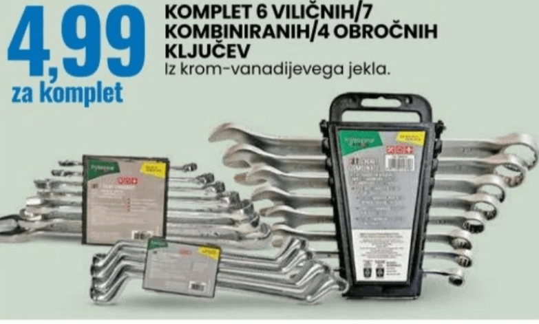 Komplet 6 viličnih/7 kombiniranih/4 obročnih ključev